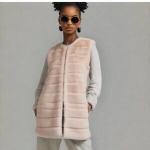 Ted Baker London Light Blush Gilet Mink Effect Faux Fur Long Vest Size 0 (US 2)
